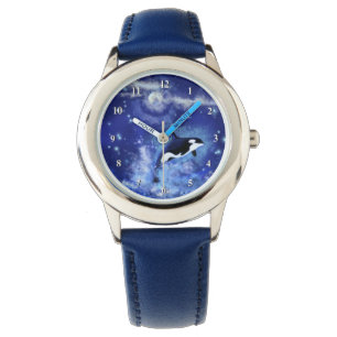 Killer Whale Blauer Vollmond Nacht Armbanduhr