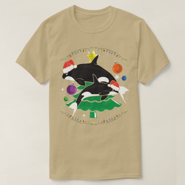 Killer Whale Familie Weihnachtsbaum T-Shirt (Design vorne)