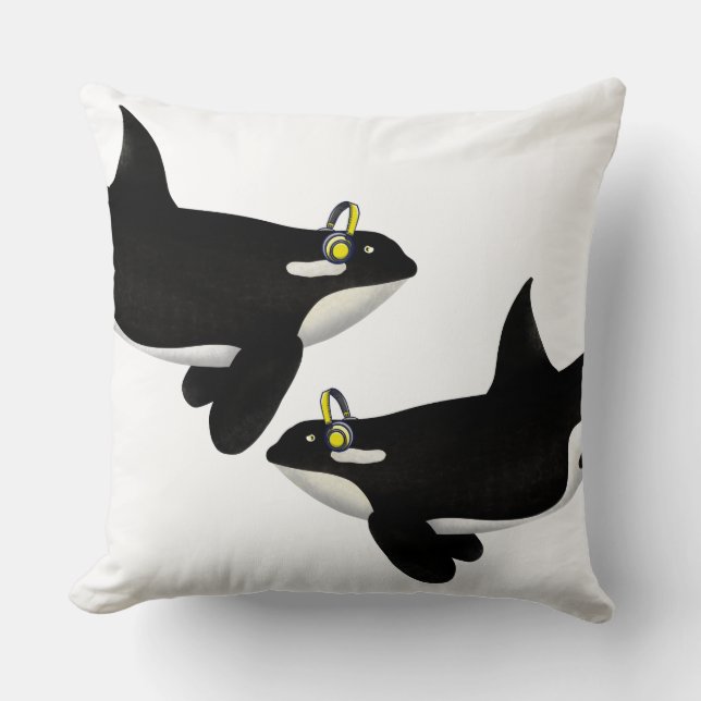 Killer Whale Hören auf Musik Gelbe Kopfhörer Kissen (Vorderseite)