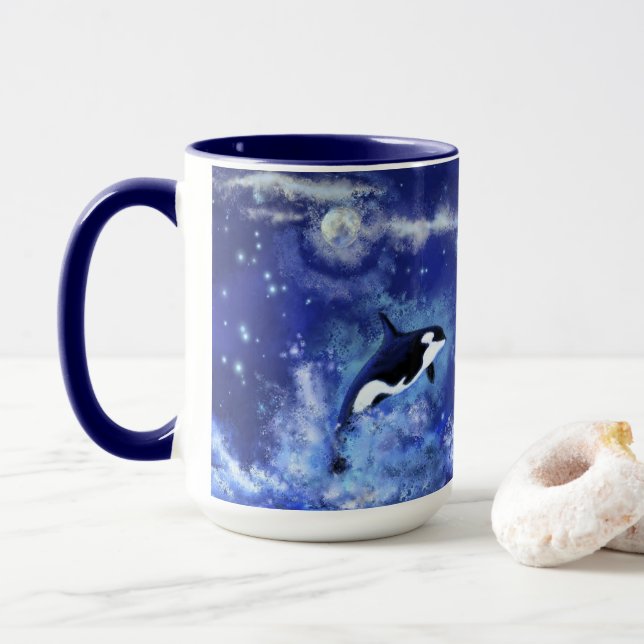 Killer Whales auf Blue Full Moon Coffee Tasse (Mit Donut)