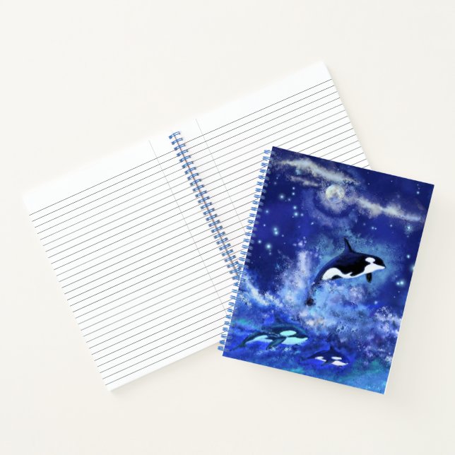 Killer Whales auf Blue Full Moon Notebook Notizbuch (Innenseite)