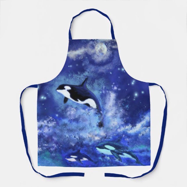 Killer Whales auf Blue Full Moon Schürze (Vorderseite)