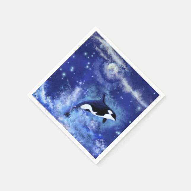 Killer Whales auf Vollmond Napkins Blau Serviette (Ecke)