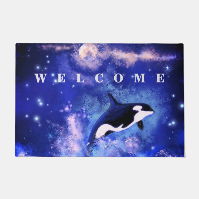 Killer Whales Blue Full Moon Doormat Willkommen Fußmatte (Vorderseite)