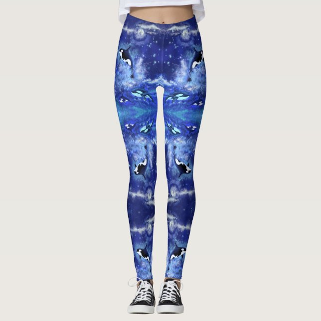 Killer Whales Blue Full Moon Mirror Leggings (Vorderseite)