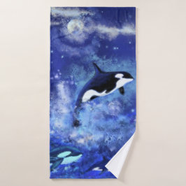 Killer Whales Blue Vollmond Badetuch Badehandtuch