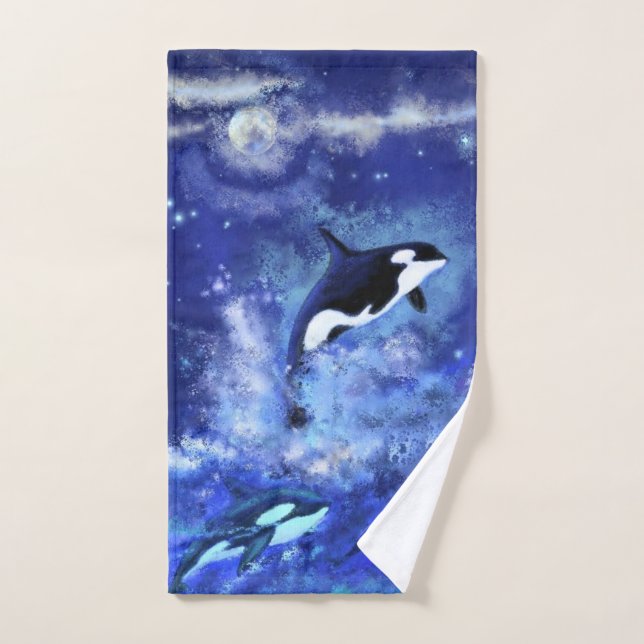 Killer Whales Blue Vollmond Badetuch Set (Handtuch)