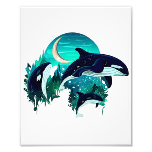Killer Whales Cool Blue Nature Illustration Fotodruck