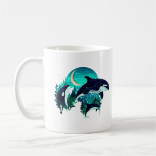 Killer Whales Cool Blue Nature Illustration Kaffeetasse