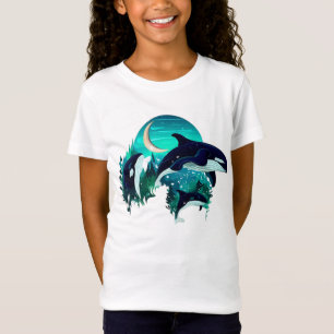 Killer Whales Cool Blue Nature Illustration T-Shirt