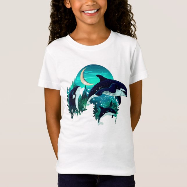 Killer Whales Cool Blue Nature Illustration T-Shirt (Vorderseite)
