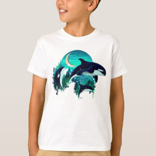 Killer Whales Cool Blue Nature Illustration T-Shirt