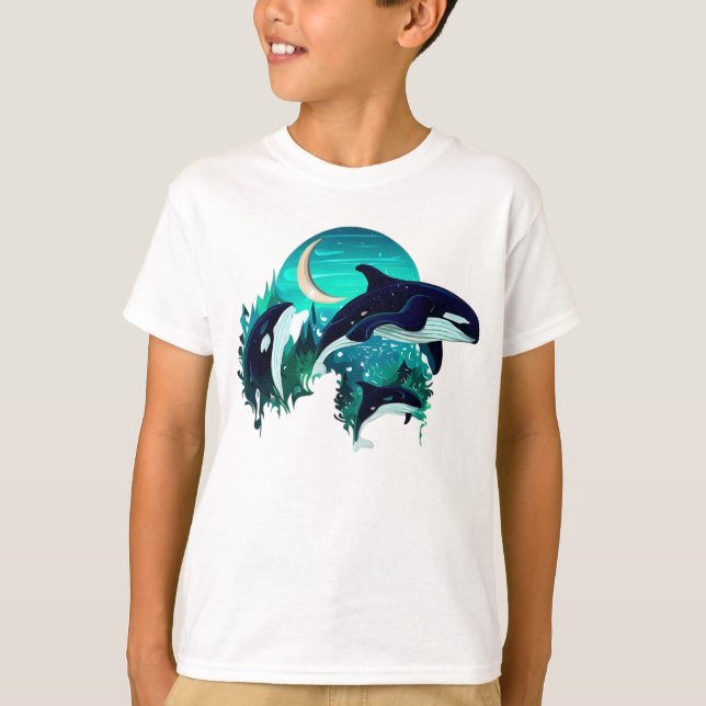 Killer Whales Cool Blue Nature Illustration T-Shirt (Vorderseite)