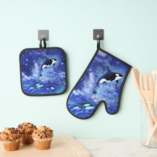 Killer Whales Oven Mitt & Pot Holder Set (Insitu (Hängend))