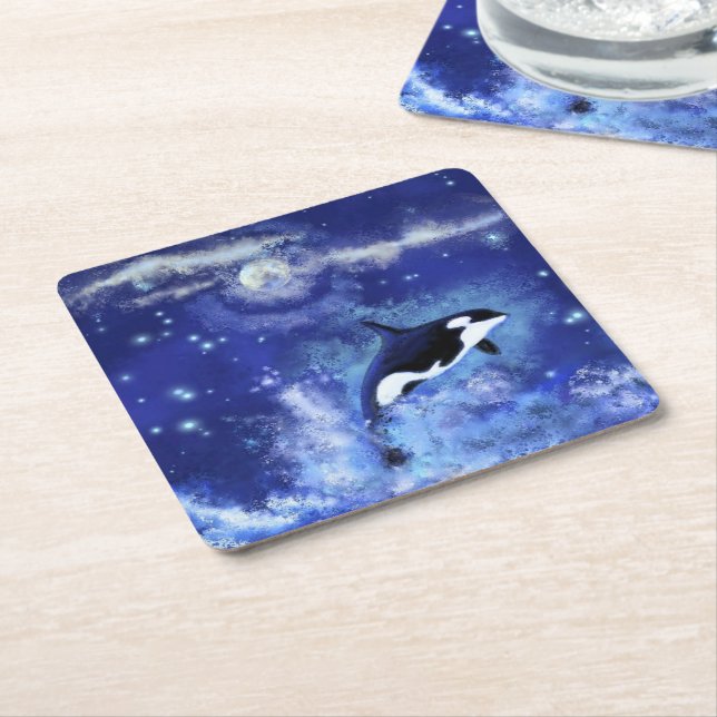 Killer Whales Paper Untersetzer Blue Vollmond Nach (angewinkelt)