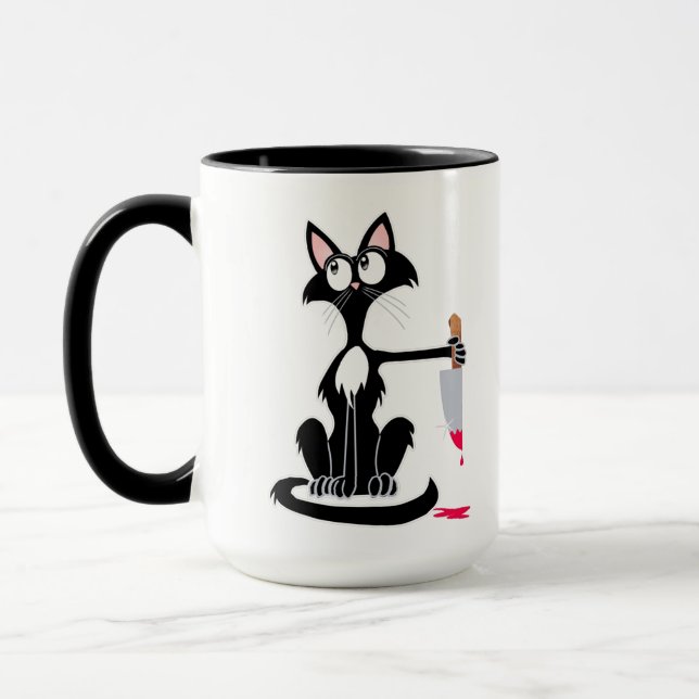 Killerkatze mit blutigem Messer Coffee Tasse (Links)