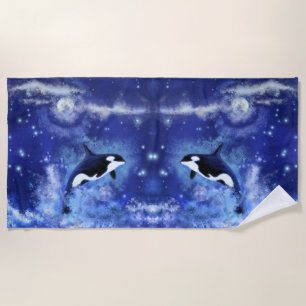 Killerwale auf Vollmond - Fehler - Kunst Zeichnend Strandtuch