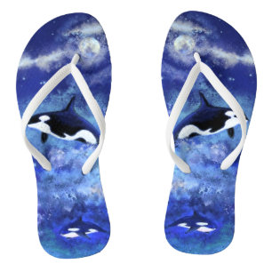 Killerwale auf Vollmond - Kunst Zeichne Flip Flops