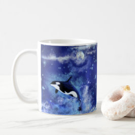 Killerwale auf Vollmond - Kunst Zeichnend - Blau Kaffeetasse