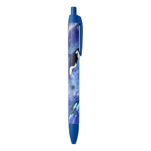 Killerwale auf Vollmond - Kunst Zeichnend - Blau Kugelschreiber