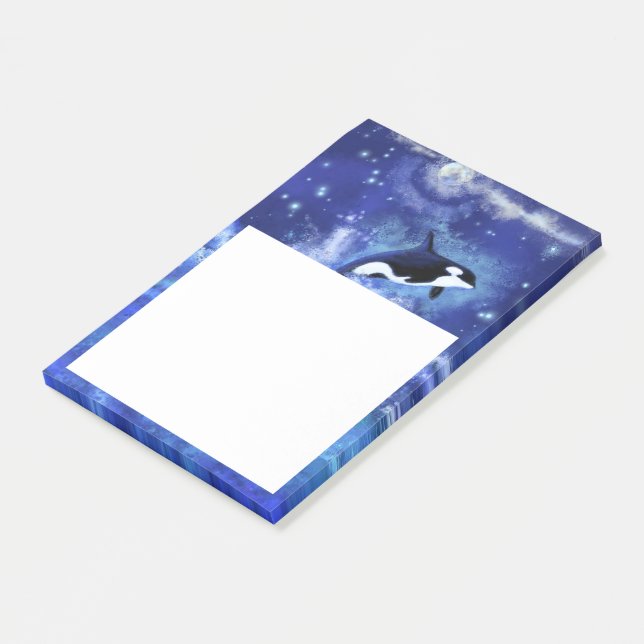 Killerwale auf Vollmond - Kunst Zeichnend - Post-it Klebezettel (angewinkelt)