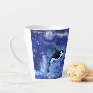 Killerwale auf Vollmond Latte Tasse