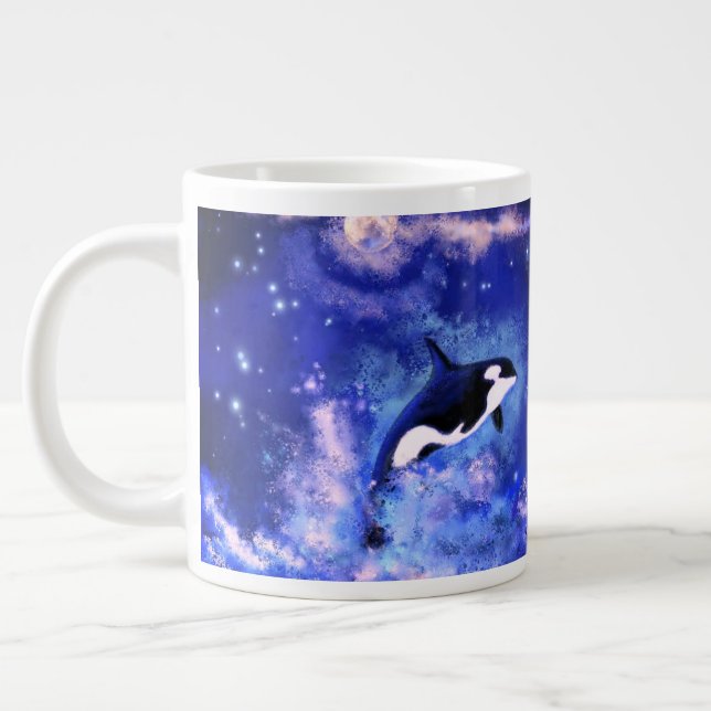 Killerwale auf Vollmond-Tasse Jumbo-Tasse (Links)