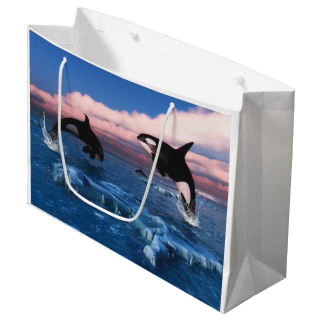 Killerwale in der Arktis Große Geschenktüte (Vorderseite Schrägansicht)