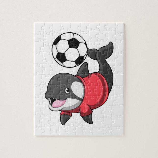 Killerwhale als Fußballspieler mit Fußball Puzzle (Vertikal)