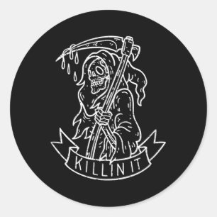 Killin It, Funny Grim Sensenmann störte Tattoo Art Runder Aufkleber