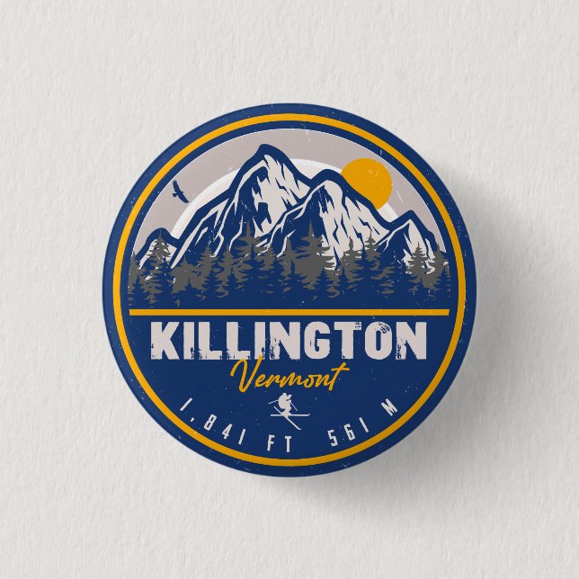 Killington Vermont Retro Sunset Ski Souvenirs Button (Vorderseite)