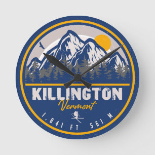 Killington Vermont Retro Sunset Ski Souvenirs Runde Wanduhr