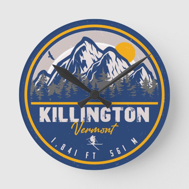 Killington Vermont Retro Sunset Ski Souvenirs Runde Wanduhr (Vorderseite)