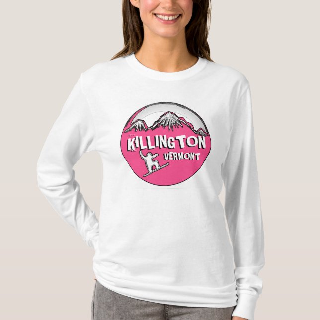 Killington Vermont rosa Damen Snowboard Hoodie T-Shirt (Vorderseite)