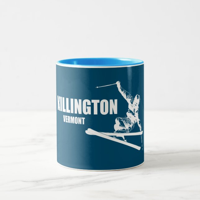 Killington Vermont Skier Zweifarbige Tasse (Mittel)