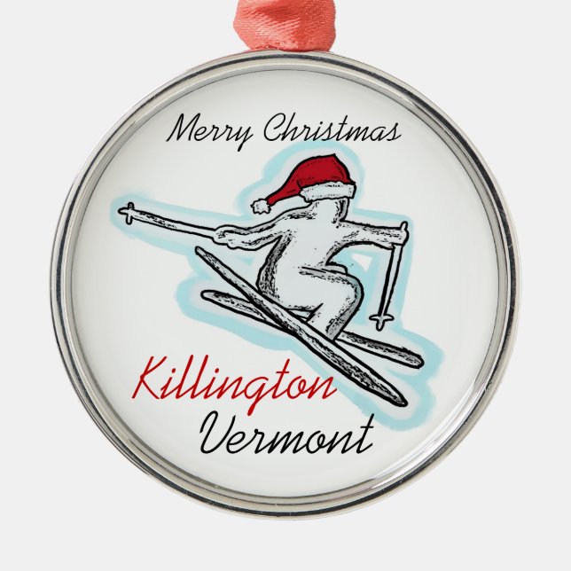 Killington Vermont Weihnachtsmannmütze Silbernes Ornament (Vorne)