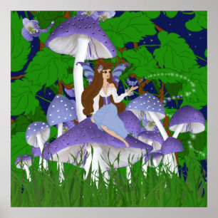 Kimaria Faery on Mushrooms with Butterfly Print Poster