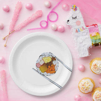 Kimbap Slice mit Chopsticks - Koreanische Kunst de Pappteller