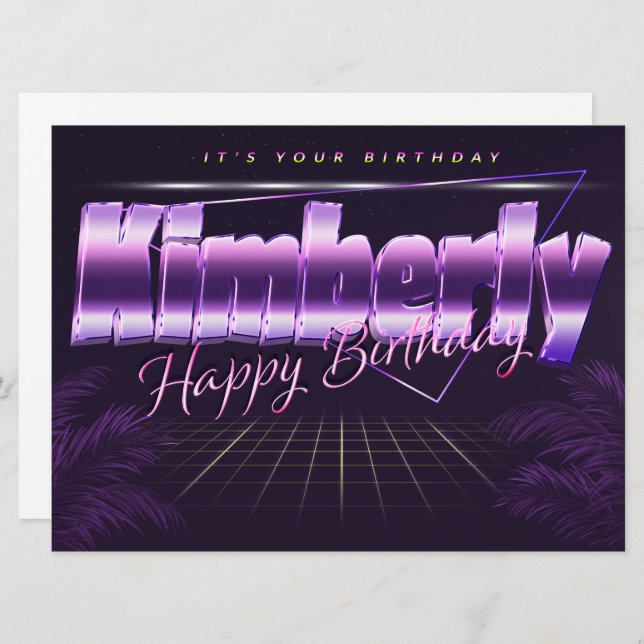 Kimberly Name Vorname lila retro Karte Geburtstag (Vorne/Hinten)