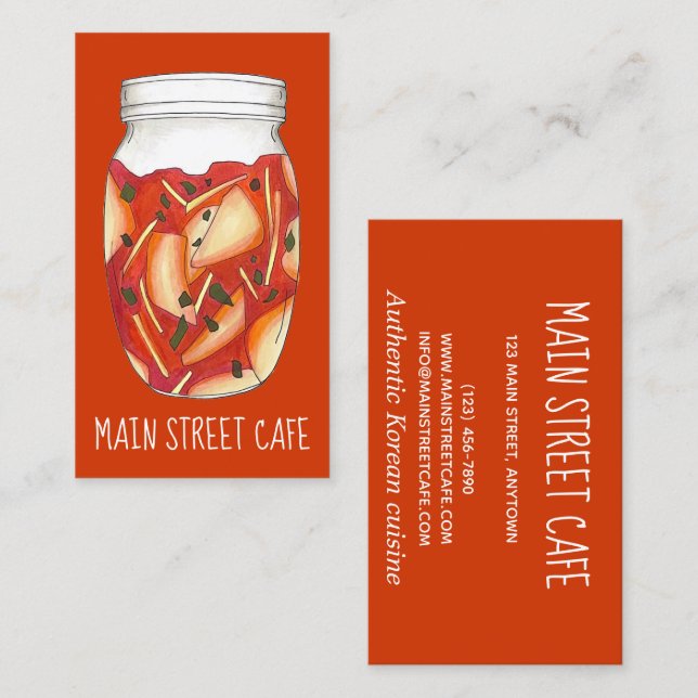 Kimchi Banchan Cabbage Korean Food Restaurant Koch Visitenkarte (Vorne/Hinten)