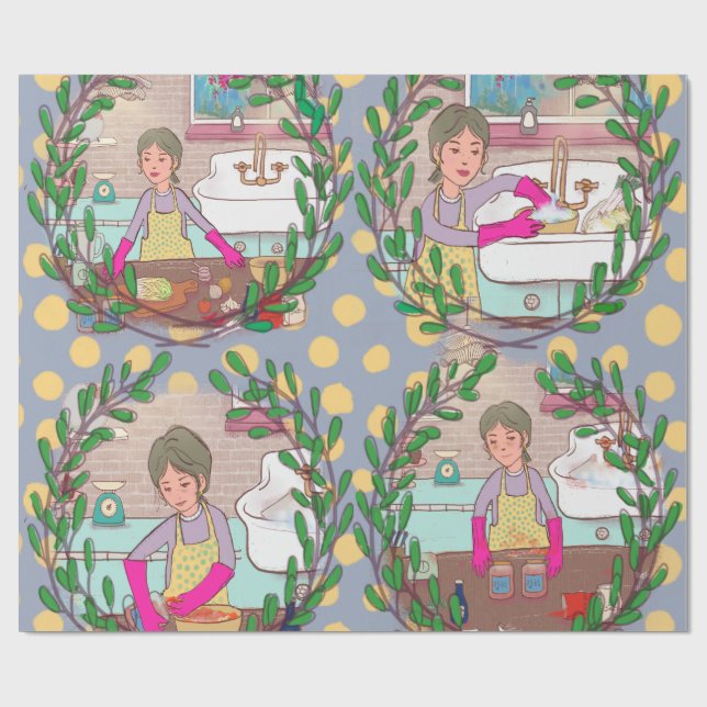 Kimchi Making Pattern – Illustrated Korean Food Wr Geschenkpapier (Flach)