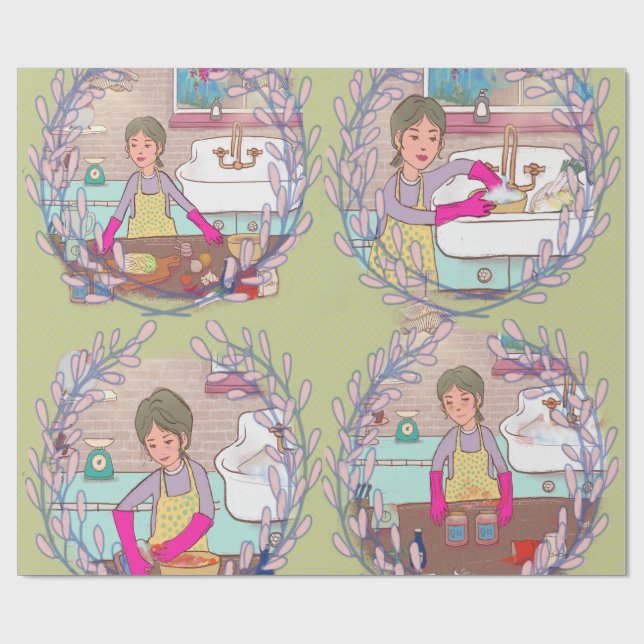 Kimchi Making Pattern – Illustrated Korean Food Wr Geschenkpapier (Flach)