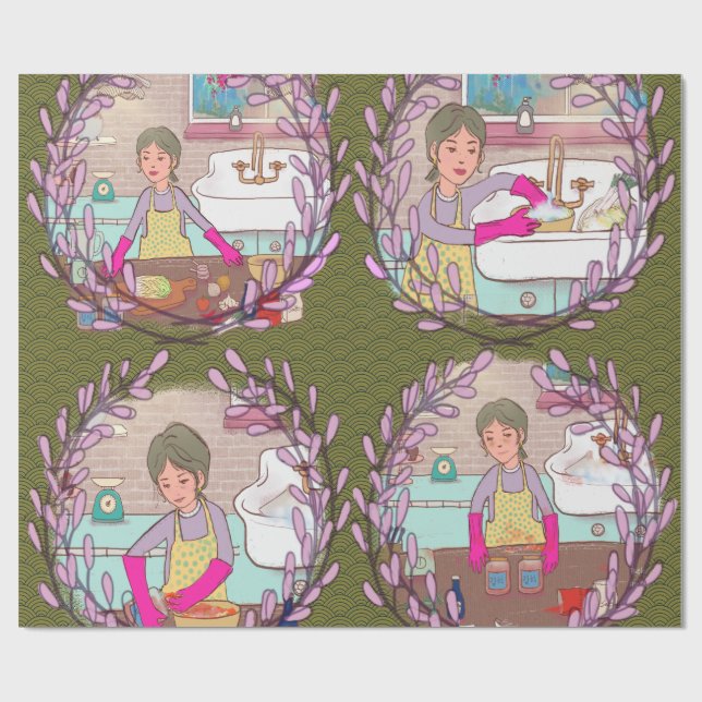 Kimchi Making Pattern – Illustrated Korean Food Wr Geschenkpapier (Flach)