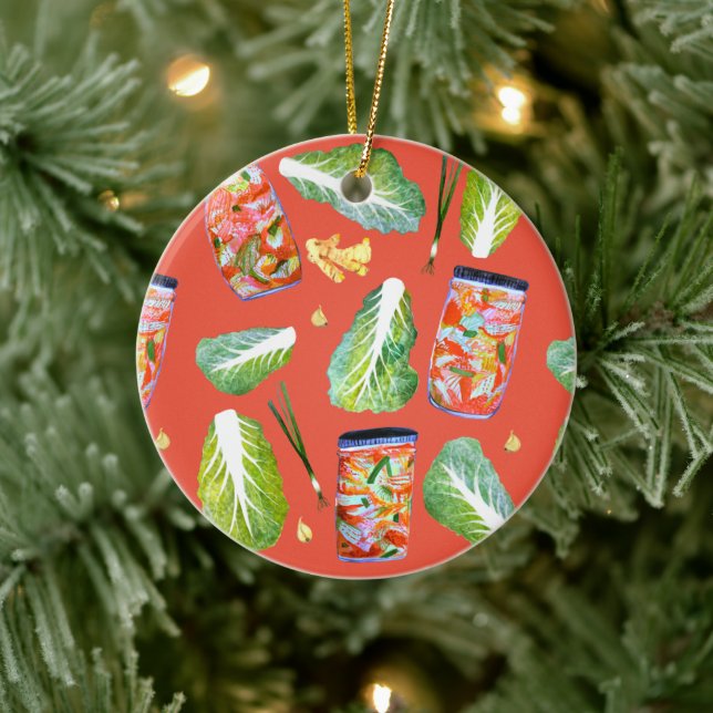 Kimchi Zutaten Fun Fermentation Wasserfarbe Keramik Ornament (Baum)