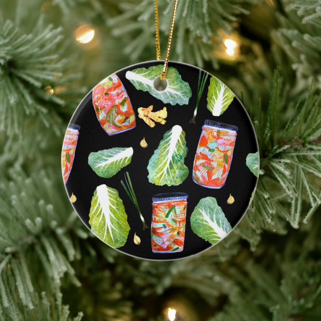 Kimchi Zutaten Fun Fermentation Wasserfarbe Keramik Ornament (Baum)