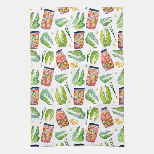 Kimchi Zutaten Geruchliche Fermentation Wasserfarb Geschirrtuch (Vertikal)