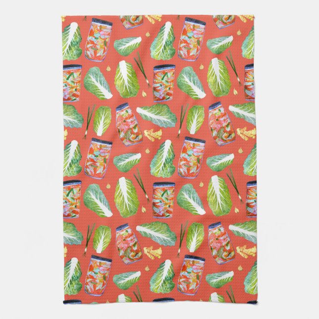 Kimchi Zutaten Geruchliche Fermentation Wasserfarb Geschirrtuch (Vertikal)