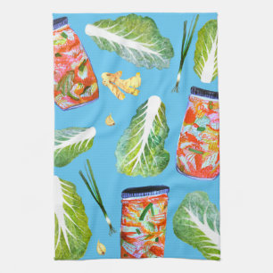 Kimchi Zutaten Wasserfarbener Fun Fermentation Geschirrtuch