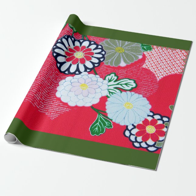 KIMONO BLUME PATTER ROT UND WEISS GESCHENKPAPIER (Ungerollt)