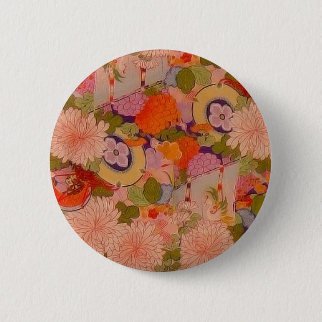 Kimono Blume Rosa Blumenmuster Button (Vorderseite)
